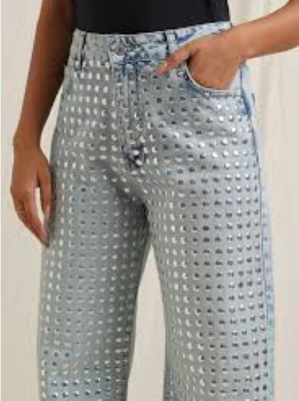 Light Blue Studded Denim Jeans - Picture 4 of 13